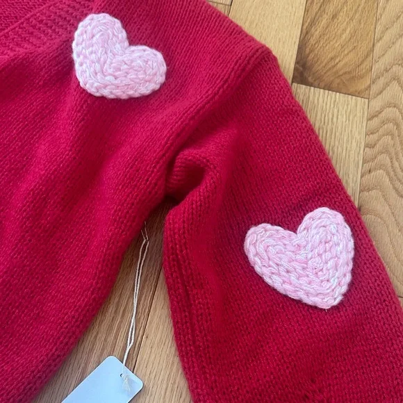 New Luna Ivy Charming Red Heart Cardigan size L - Picture 4 of 5